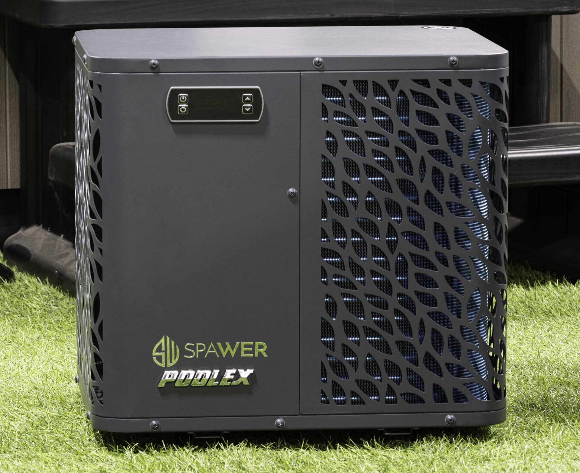 SpaWer O-Spa heat pump sat on grass