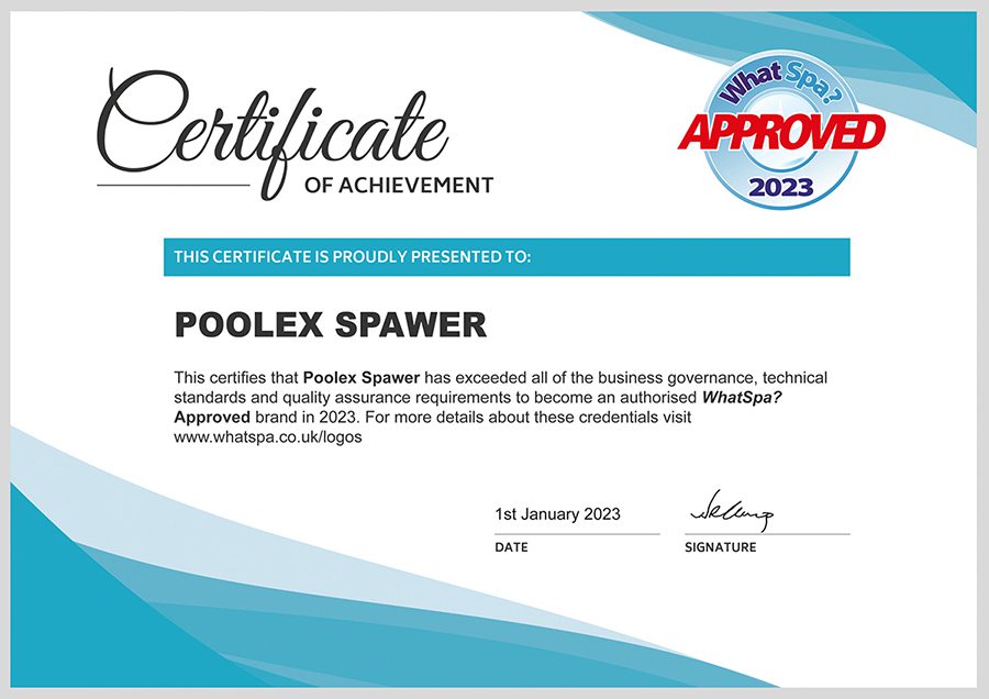 Whatspa approved certificate for Spawer heat pump