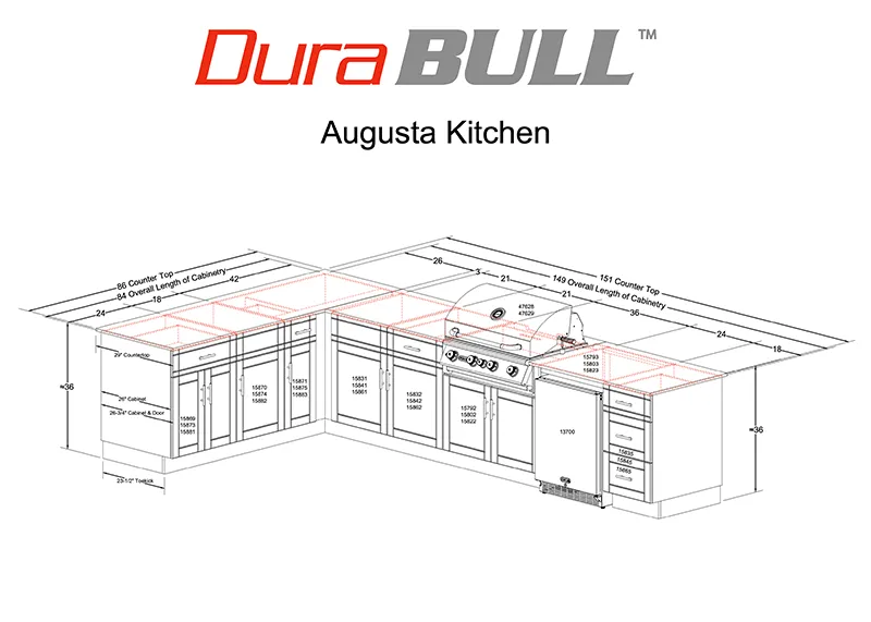 Bull Augusta outdoor kitchen dimensions