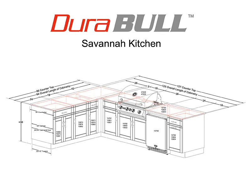 Bull Savannah outdoor kitchen dimensions