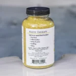 The left side of a 19oz tub of Spazazz Happy therapy hot tub aromatherapy crystals on the edge of a hot tub