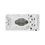 Overhead view of American Whirlpool RL5 swim spa showing swim area and stepped entry. Colour is silver marble effect white acrylic.